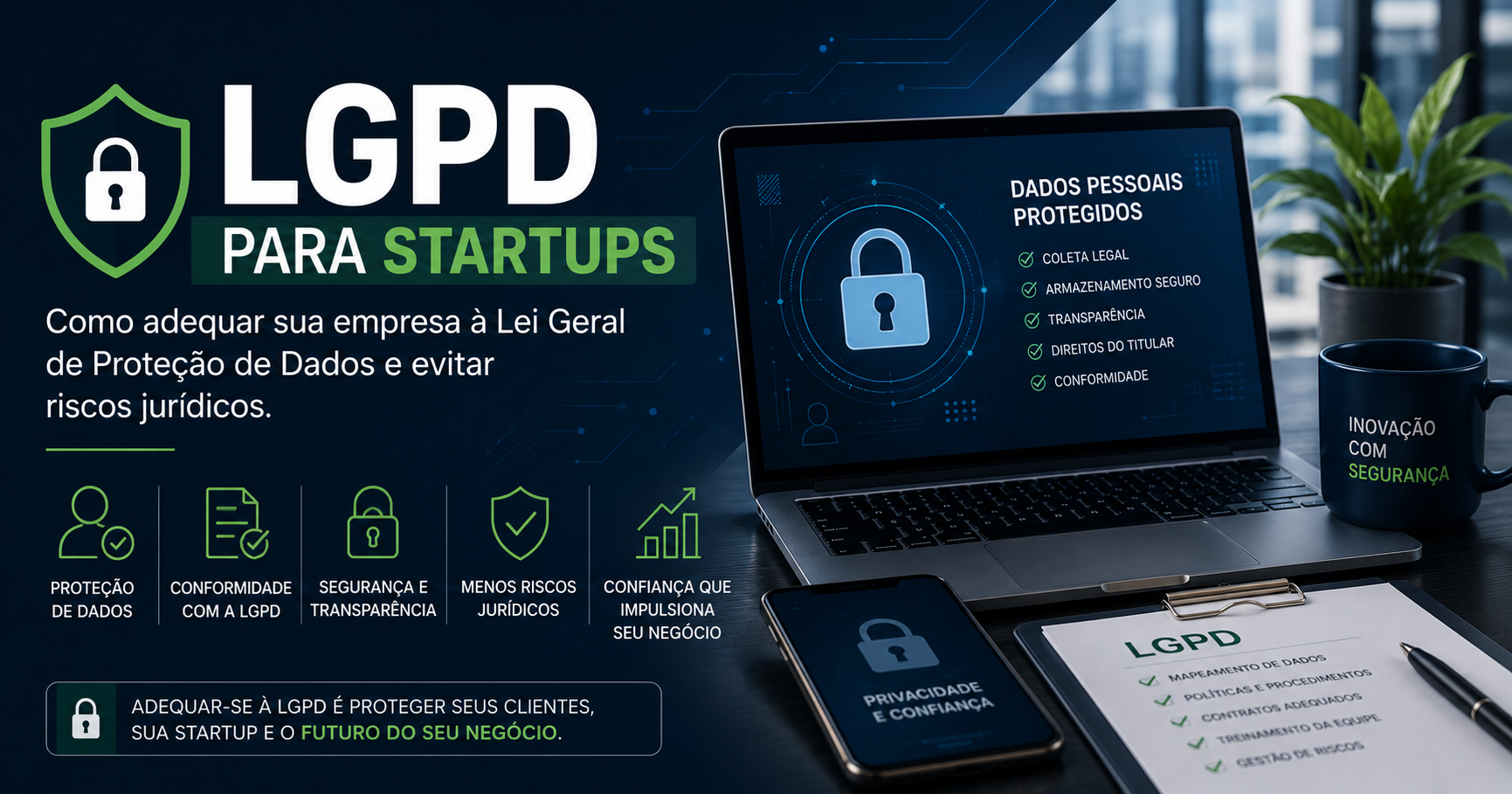 Capa: LGPD para Startups: Como Adequar sua Empresa à Lei Geral de Proteção de Dados e Evitar Riscos Jurídicos